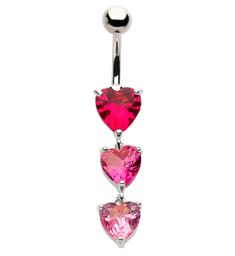 Shimmering dangle belly button ring made from stainless steel and a triple heart pink cz gem design. Size 14G with a 3/8" (10mm) barbell length. Fun belly ring for your navel piercing collection. Sold individually (1pc). Free shipping on US orders over $20! Piercing Collection, Gem Design, Triple Heart, Dangle Belly Rings, Goddess Jewelry, Cute Piercings, Belly Jewelry, Bottom Design, Navel Piercing