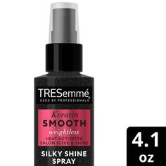 Bring on the heat and nail your shiniest styles with TRESemmé Keratin Smooth Blowout Shine Spray from our Keratin Smooth Blowout collection. Our professional-quality spray gives your strands an instant mirror shine AND protects hair from heat damage so you can style away. Our formula is a lightweight, oil-free formula that will leave you with a sleek finish that never looks or feels greasy. For best results, apply our Keratin Smooth Blowout Shine Spray throughout damp hair after washing with Ker Tresemme Keratin Smooth, Shine Hair, Shine Spray, Finishing Spray, Hair Shine, Hair Spray, Sleek Hairstyles, Cruelty Free Beauty, Anti Frizz Products