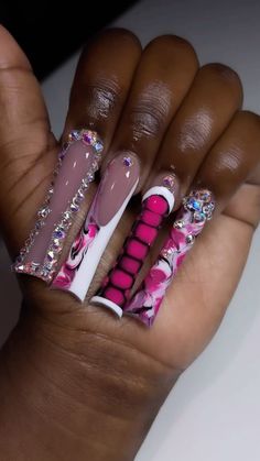 Long Freestyle Nails, Freestyle Nails, Punk Nails, French Tip Acrylic Nails, Dope Nail Designs, Really Cute Nails, Long Acrylic