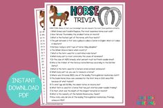 the horse trivia game is shown on a pink background