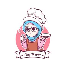 a cartoon character with a chef hat and glasses holding a frying pan in her hand