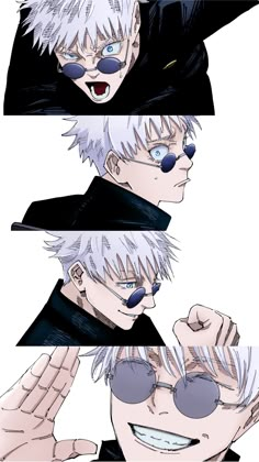 some anime characters with different expressions on their faces and hair, one is wearing sunglasses