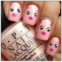 Farm Animal Nails, Nail Art For Kids, Animal Nail Art, Valentine Nails, Cute Nail Art Designs