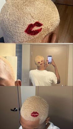 Dyed hair black man, short hair design, buzzed haircut design #dyednaturalhair #dyed #aesthetic #blondehairstyles #buzzcut #hairdyeideas #hairdesign Waves Hairstyle Men With Design, Buzzed Curly Hair, Colored Waves Hair Men, Dyed Waves Black Men, Bleached Hair Designs, December Fits, Boy Haircut Ideas