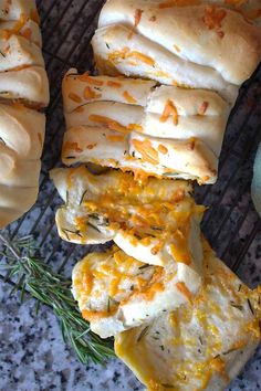 bread with cheese and herbs on a rack