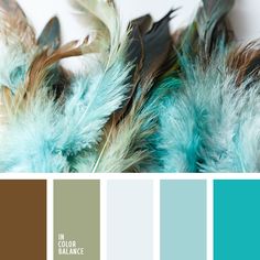 the color scheme is teal, brown and white with some blue feathers on it