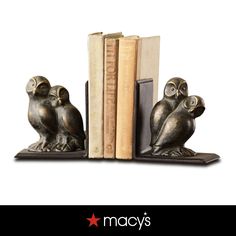 an owl bookend with two owls sitting on it