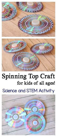 Reuse an old CD to make a spinning top- an easy craft for kids and a great science lesson on physics! This STEM / STEAM activity if perfect for kids of all ages and meets the NGSS for Kindergarten on pushes and pulls! ~ BuggyandBuddy.com Doh Vinci, Steam Activity, School Age Activities, Old Cd, Awesome Crafts, Science Lesson, Stem Activity, Science Activity, Cd Crafts