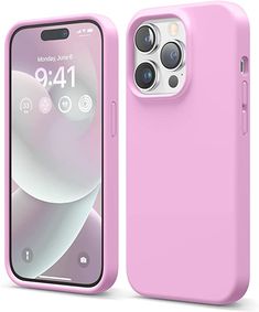 an iphone case is shown with the front and back cover in light pink, on a white background