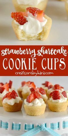 strawberry shortcake cupcakes with whipped cream and strawberries in the middle on top