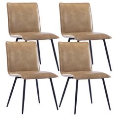 four brown chairs sitting next to each other