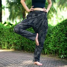 "Dark Gray Printed Design Hammer pants, Casual pants, Harem pants, Unisex New Hammer pants design is very cool, chill, Comfy for everyone. Great for many occasion activities like, Chilling time, Casual wear, Relax time. This item is made of high-quality cotton in the north of Thailand. Printed with Special technique and making with Craftsmanship from our shop, Who has sewing experience over 30 years. Sizing: One size fits most (Unisex ) Elastic Waist :15\" - 40\" Length : 38\" Hip up to 40\" Poc Hammer Pants, Hip Ups, Grey Prints, Pants Casual, Pants Design, Special Promotion, Free Items, Over 60, Dark Gray