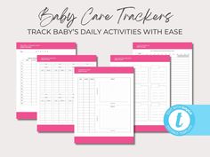 three baby care trackers with the text, easy care trackers track baby's daily activities with ease