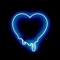 a neon blue heart with dripping liquid