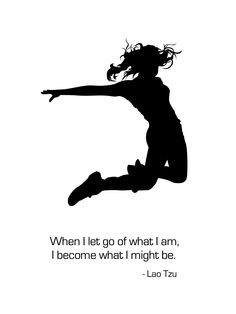 a woman jumping up in the air with her arms spread out and a quote below