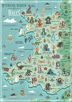 an illustrated map of wales with all the main attractions