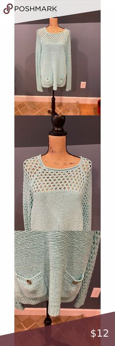 Island Republic Women's Green Crochet Knit Pullover Sweater Size L