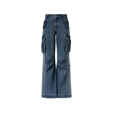 IFIK Retro Wash Denim Wide-Leg Cargo Pants Blue  Size Chart ( in CM )   Hip Waist  Length  XS 96 68 103 S 100 70 105 M 104 74 107 L 108 78 109    Model is 170cm/45kg wearing S Washed Blue Mid-rise Utility Jeans, Utility Flare Jeans With Five Pockets In Denim Blue, Denim Blue Utility Flare Jeans, Blue Utility Flare Jeans With Patch Pockets, Utility Style Dark Wash Jeans With Five Pockets, Fitted Medium Wash Jeans With Multiple Pockets, Dark Wash Denim Cargo Jeans, Blue Wide-leg Flare Jeans With Patch Pockets, Blue Wide Leg Flare Jeans With Patch Pockets