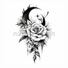 a rose and crescent tattoo design