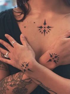 Ornamental tattoo #ornaments #tattoo #blackwork #neotribal #cross Ornamental Hand And Wrist Tattoo, Chest Symbol Tattoo, Three Part Tattoos, Wrist Tattoos Ornamental, Ornate Chest Tattoo, Elbow Ornament Tattoo, Decorative Wrist Tattoo, Symmetrical Ornamental Tattoo, V Shaped Tattoo