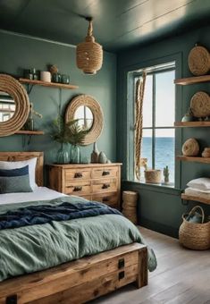 Imagine wrapping yourself in the calming embrace of nature, but indoors. A rustic sage green farmhouse bedroom does exactly that. It's like a soft whisper Green Bedroom Dark, Sage Green Farmhouse Bedroom, Green And Beige Bedroom, Black And Dark Green Bedroom, Green Farmhouse Bedroom, Green And Black Bedroom, Pink And Green Room, Sage Green Farmhouse