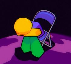 an animated image of a person sitting in a chair on top of a purple surface