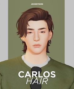 an animated image of a young man wearing a green shirt with the words carlos hair on it