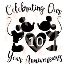 mickey and minnie mouse celebrating their 10th anniversary with the words celebrating our 10 year anniversary