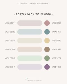 the color scheme for softy back to school is shown in different colors and sizes