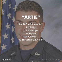 a man in uniform with the words artie written on his chest and an american flag behind him