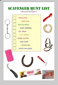 the scavenger hunt list is organized with items such as scissors, hooks, and other things