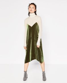 ZARA - COLLECTION AW16 - VELVET DRESS Nude Mesh Dress, Sleeveless Velvet Dress, Mid Dresses, Green Velvet, Mesh Dress, Fall Wardrobe