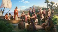 a painting of jesus teaching the people how to use his boat as a prop for noah's ark