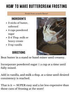 an image of how to make buttercream frosting in the kitchen with instructions