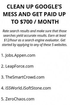 a flyer for a job search with the words, clean up google's mess and get paid up to $ 70 / month