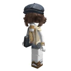 a lego figure with a hat and backpack on it's back, standing in front of a white background