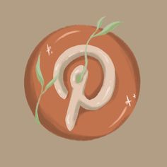 the letter p is drawn on top of a brown plate with green sprouts