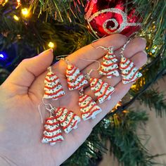 Clay Christmas earrings gift ideas Little Debbie Tree Cake, Little Debbie Tree, Cake Earrings, Little Debbie, Tree Cake, Earrings Polymer