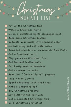 the christmas bucket list is shown in green