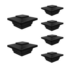 six different angles of black roof tiles on a white background, including the top and bottom