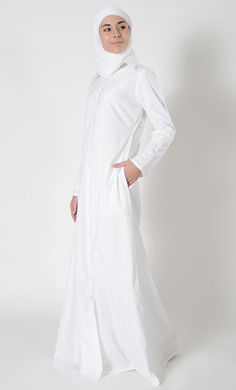 Double Collared Abaya Dress White Abaya, Double Collar, Abaya Dress, Embroidered Jacket, Collared Shirt, Flared Skirt, Womens Tunics, Xl Dress, Flare Skirt