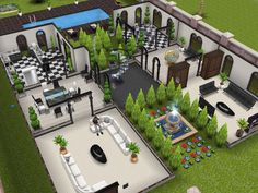 Three Story Mansion (1st floor) | designedbyjade Sims Freeplay House Ideas Layout, Courtyard Homes, The Sims Freeplay