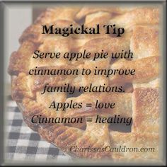 Magickal Tip - Cinnamon Apple Pie – Charissa's Cauldron Banishing Chant, Apple Cinnamon Pie, Witch's Kitchen, Cinnamon Pie, Kitchen Witch Recipes, Witchy Kitchen, Cinnamon Apple Pie, Witchcraft Magic