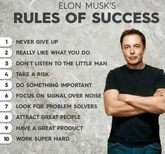 a man with his arms crossed standing in front of a sign that says rules of success