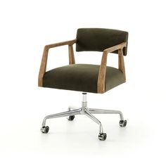 an office chair with wheels on the back and seat upholstered to the side