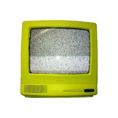 an old yellow television with no signal on it