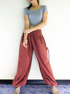 Thai Women Yoga Pants Aladdin Pants Maxi Pants Boho Pants Gypsy Pants Genie Pant Hippy Pants Trouser Cotton Pants Brick Red (TCC47) Pantalon Thai, Thai Pants, Genie Pants, Maxi Pants, Pants Boho, Harem Pants Women, Hippie Pants, Aesthetic Inspiration, Women Yoga