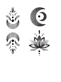 three black and white designs on a white background