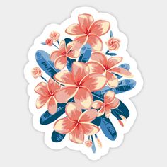 a bouquet of flowers with blue and red accents on a white background sticker or decal