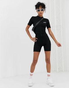 Image 1 of Criminal Damage zip front unitard in rib Unitard Outfit Fashion, Aerial Outfit, Unitard Outfit, Dance Unitard, Casual Jumpsuit, Mode Online, Alter Ego, Casual Denim, Summer 2023